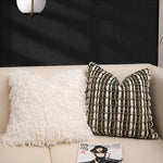 coussin décoratif géométrique vert beige blanc contemporain salon lit voiture 45x45cm