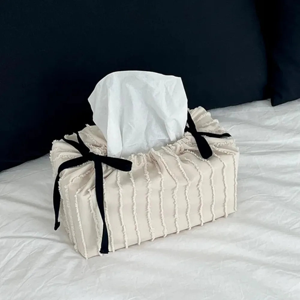 boîte mouchoirs moderne rayées noir blanc marron élégante ruban réglable