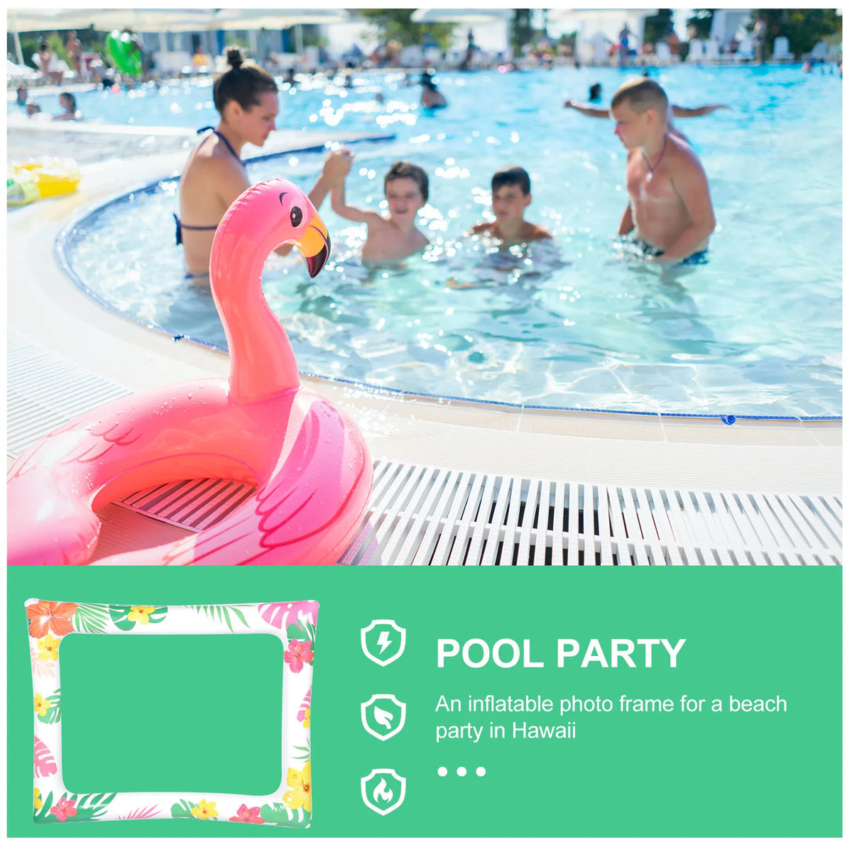 cadre photo gonflable fleurs tropicales hawaii party selfie frame moderne récréatif blanc vert rose