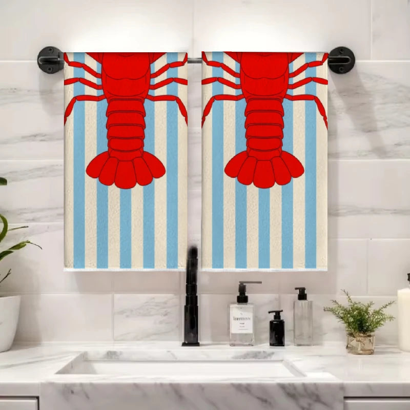 serviettes cuisine rouge homard rayées polyester absorbantes suspendues décoration marine rustic salopes