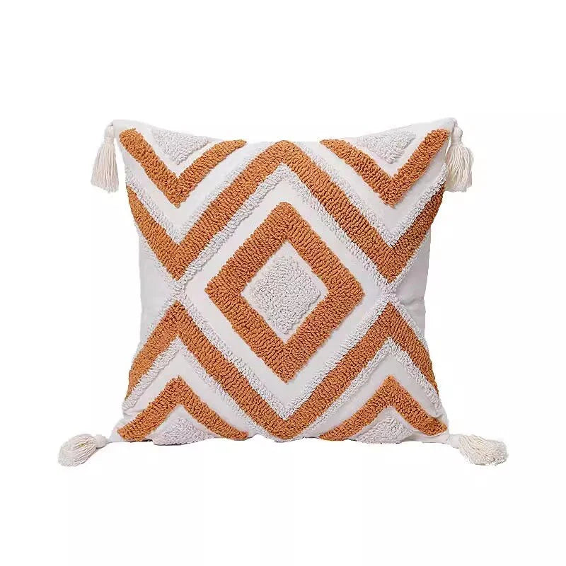 taies d'oreiller boho chic motif soleil doré brodé texture épaisse 45x45cm blanc decoration maison