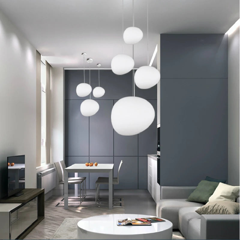 suspension led verre blanc moderne opaque salon chambre pendentif facile