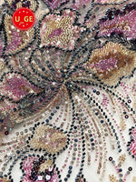 tissu dentelle tulle brodé sequins fleurs robe soirée mariage robe fête