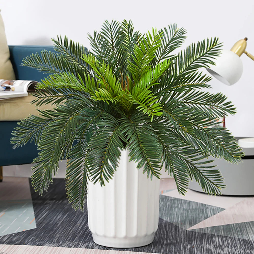 plantes artificielles feuilles palmiers vertes decoration jardin moderne pots blancsextérieur tronc arboré
