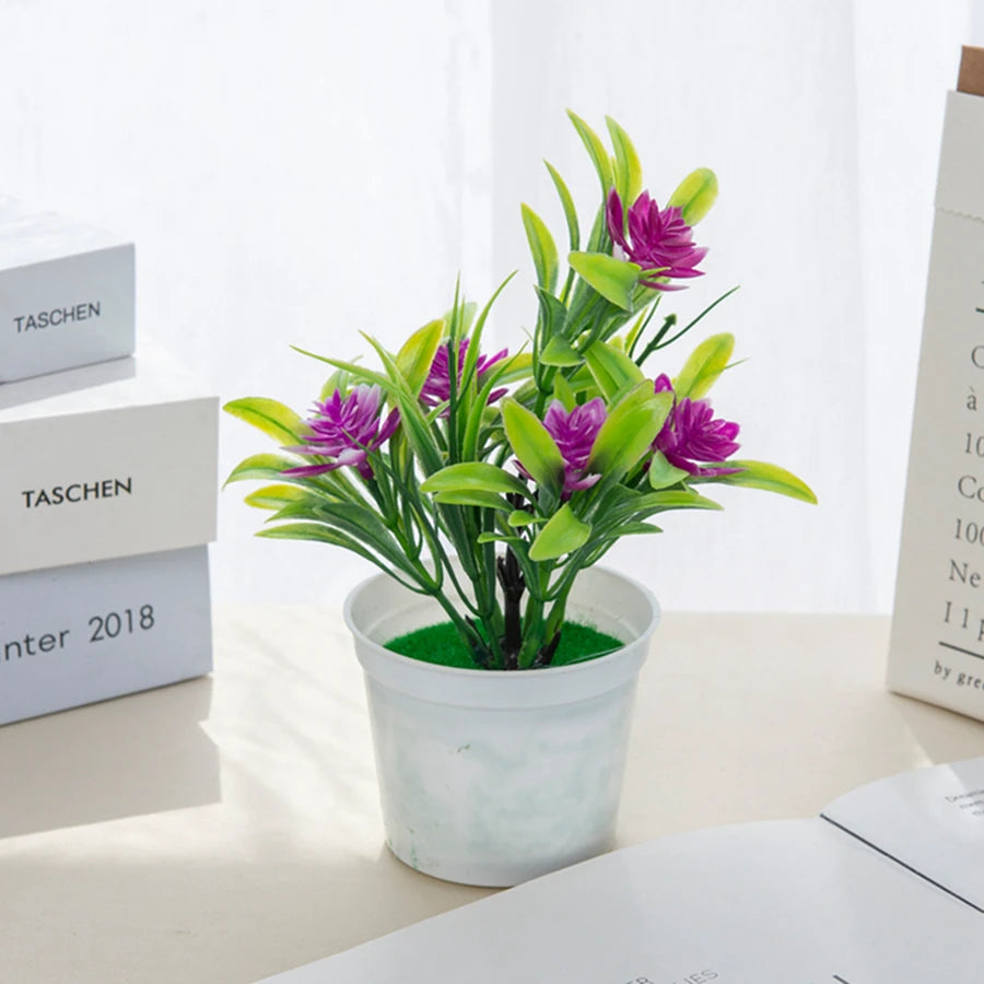 Décoration intérieure moderne pot fleuri artificiel couleurs vives maison salon chambre