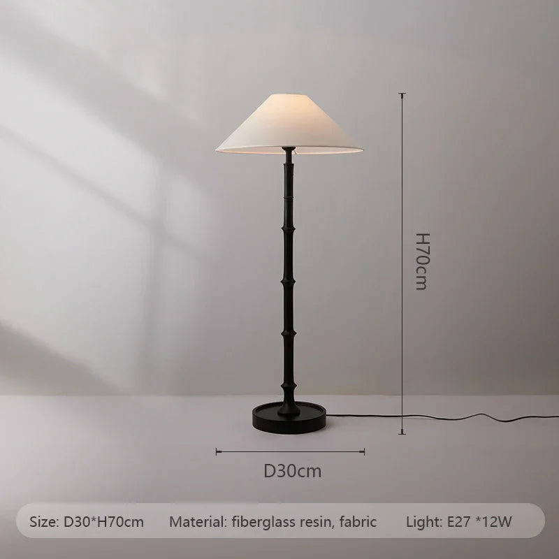 lampe sol moderne bambou noir rayures verticales abatjour tissu 11w led 90260v