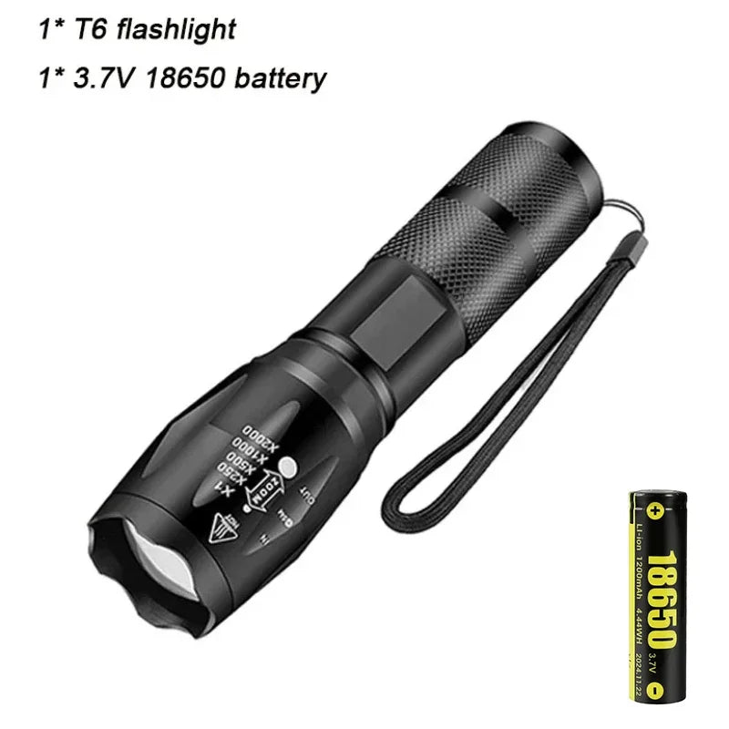 lampe torche rechargeable led noire zoom réglable camping randonnée bicyclisme