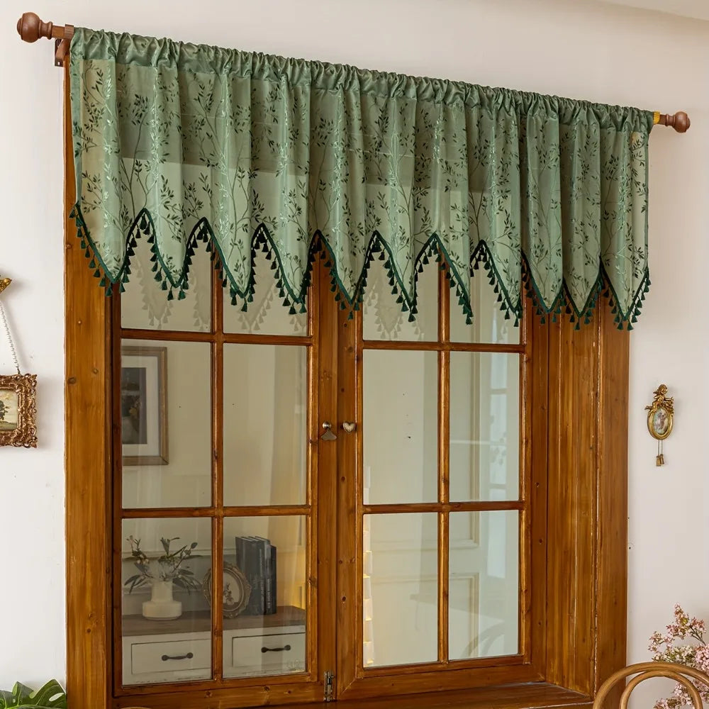 rideau transparent vert floral rustique tringle bois extérieur classique polyester