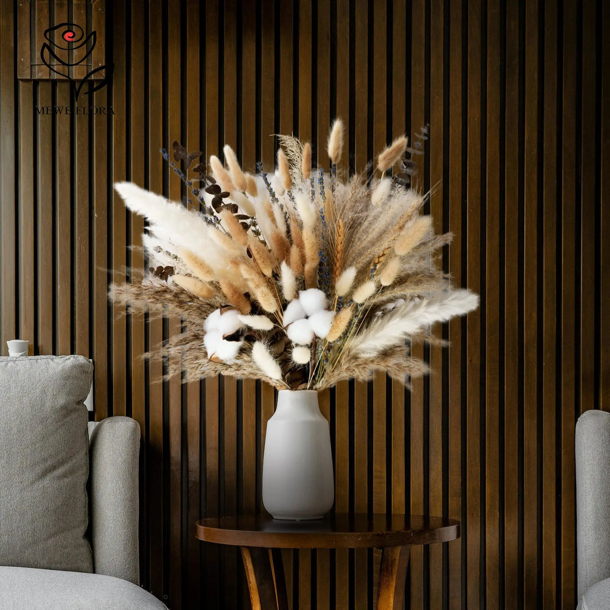 bouquet fleurs séchées herbe pampas tiges coton eucalyptus lavande blé décoration maison anniversaire mariage