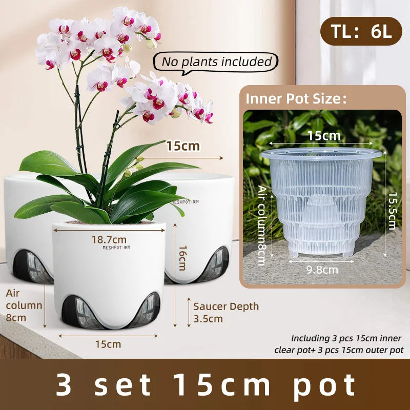 pots orchidées modernes blancs transparents 15cm 12cm 10cm aircone racines rebondissement