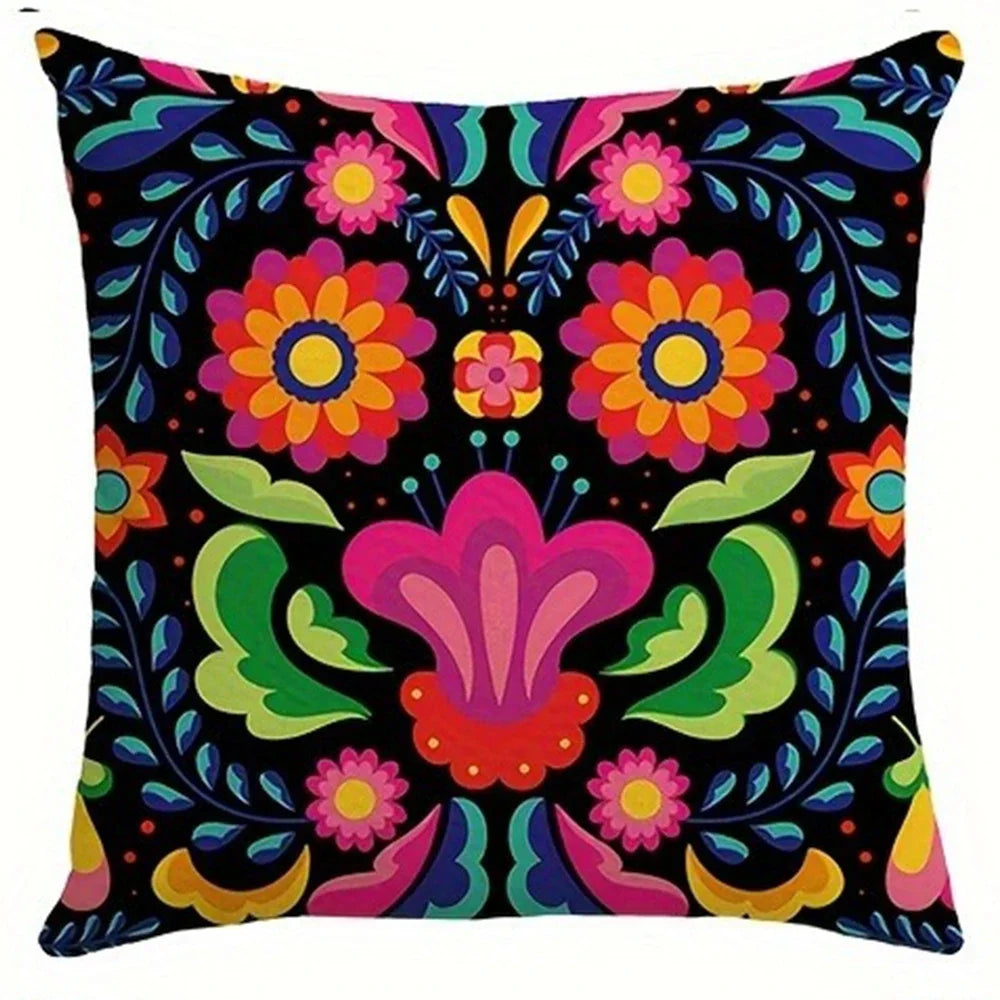 taies d'oreiller imprimées fleurs colorées moderne polyester noir 45x45cm 60x60cm decoration salon