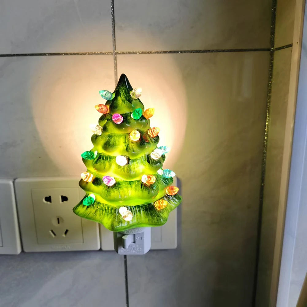lampe nuit arbre noël vert blanc classique vintage hand painted décor chambre salle