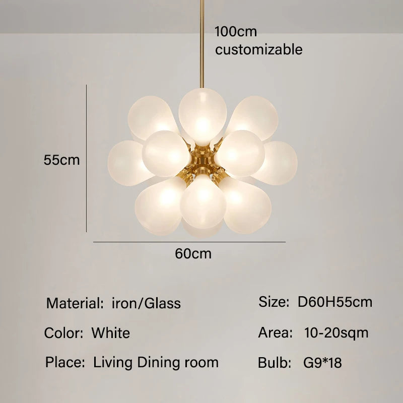 Suspension lumineuse boules vertes moderne ampoules led blanc doré floral