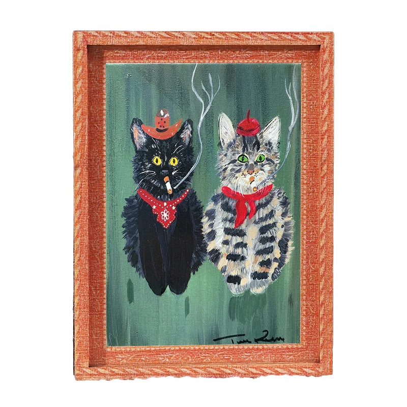 cadre magnétique bois orange motif animaux paysages artistique décoration mur