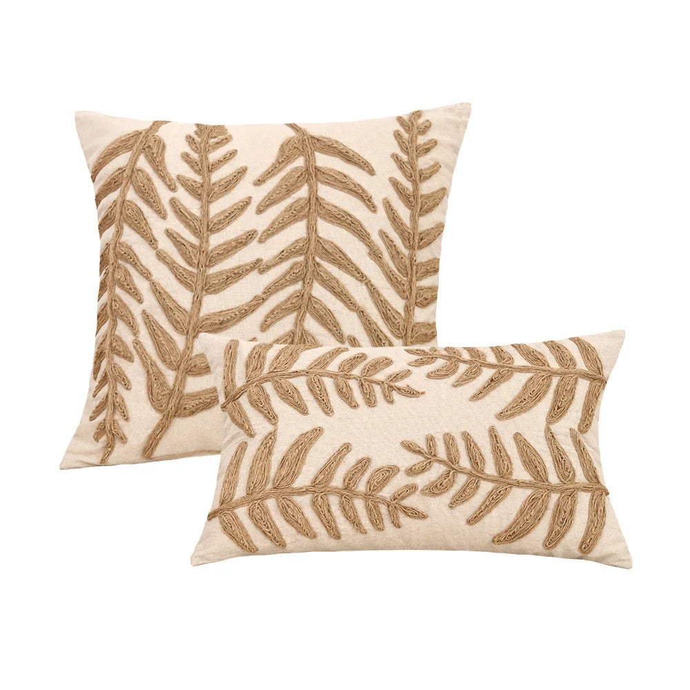 housses coussins motif feuilles texte love coton polyester beige rustique adhésifs tassels decoration