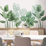 sticker mural moderne feuilles tropicales autocollant adhésif chambre verte blanc