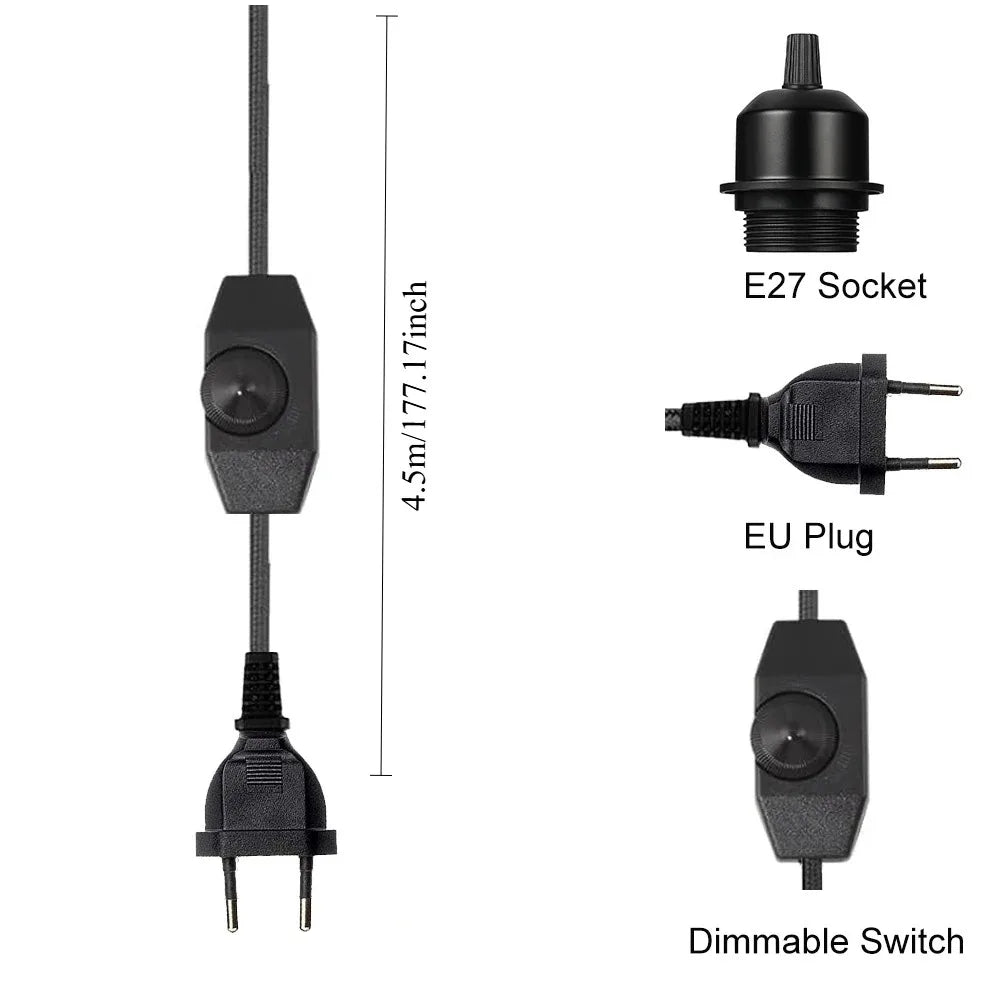 ampoule led e27 interrupteur rotatif câble noir prise eu 4.5m industriel ajustable
