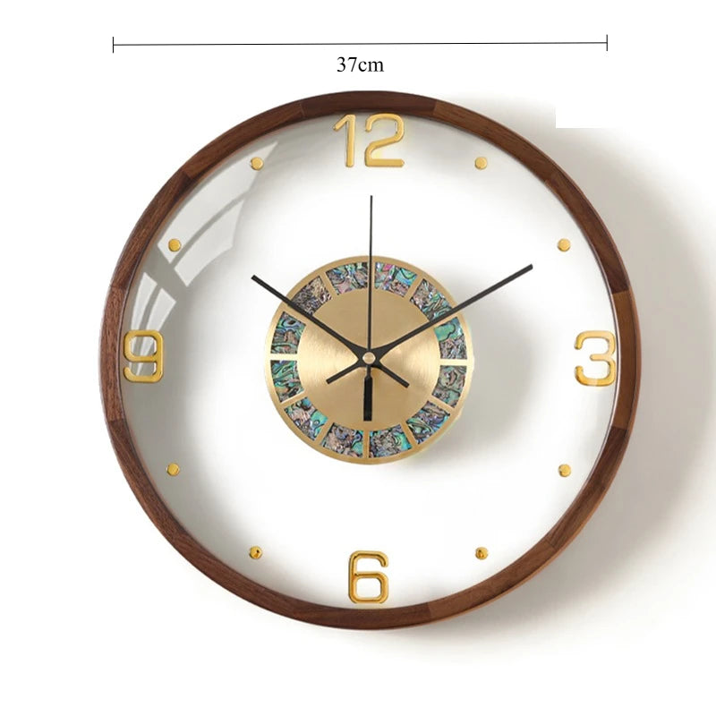 horloge murale moderne élégante face unique bois chiffres dorés aiguilles secondes quartz batterie