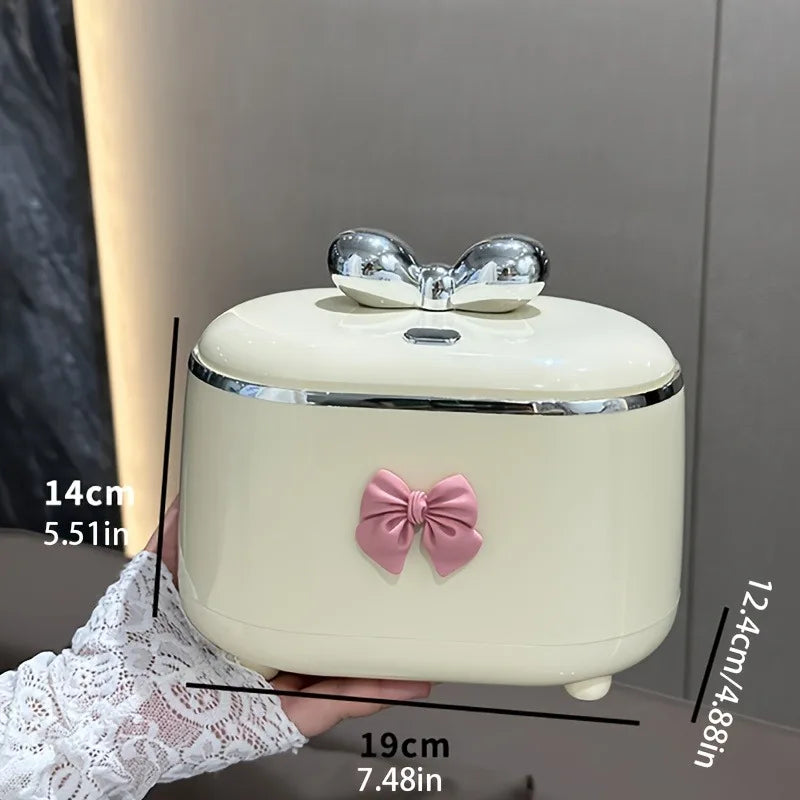 boîte bijoux beige clair noeud rose vintage 14cm large 19cm haut