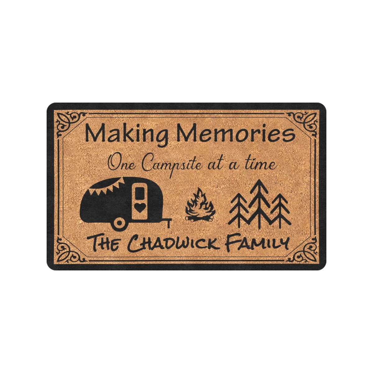 tapis sol personnalisé marron camping car feu camp arbres making memories outdoors antidérapant imperméable