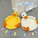 coaster crocheté blanc orange jaune créatif artisanal respectueux environnement maison