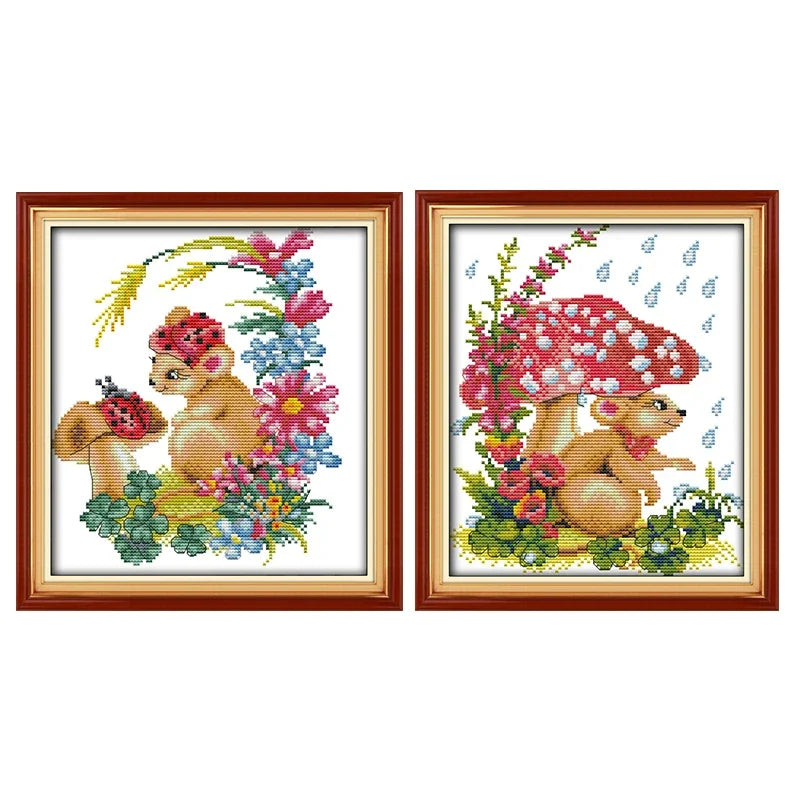 Kit broderie multicolore fleurs animaux toile coton aiguilles fils instructions moderne decoration