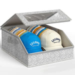 boîte rangement chapeaux gris bleu moderne granulée poignées réutilisable pratique anti poussière