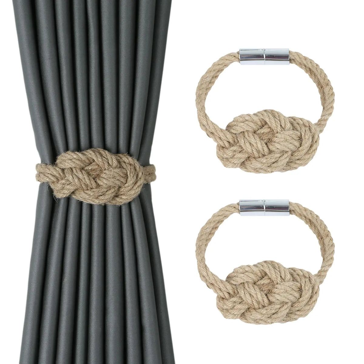 anneaux rideau tressés chanvre gris beige aimants facile utiliser décoration moderne rustique