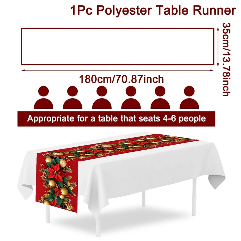 table noël polyester motifs noël père noël renne flocons or rouge blanc hiver traditionnelle