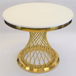 table moderne élégante or blanc verre transparent structure métal doré geometrique haute qualité durable