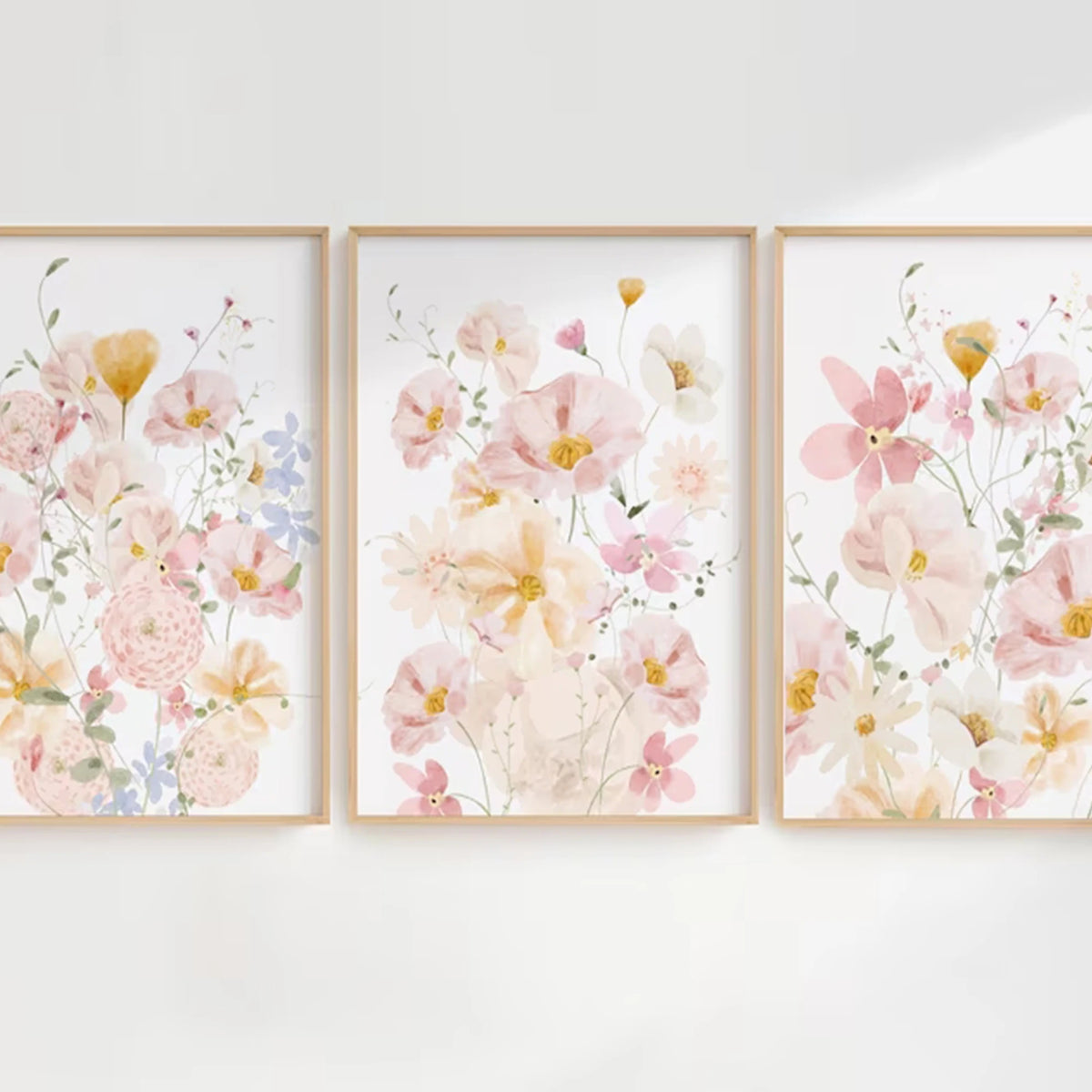 affiches murales modernes floral rose blanc feuilles dégradé cadre bois chambre salon