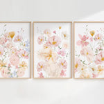 affiches murales modernes floral rose blanc feuilles dégradé cadre bois chambre salon