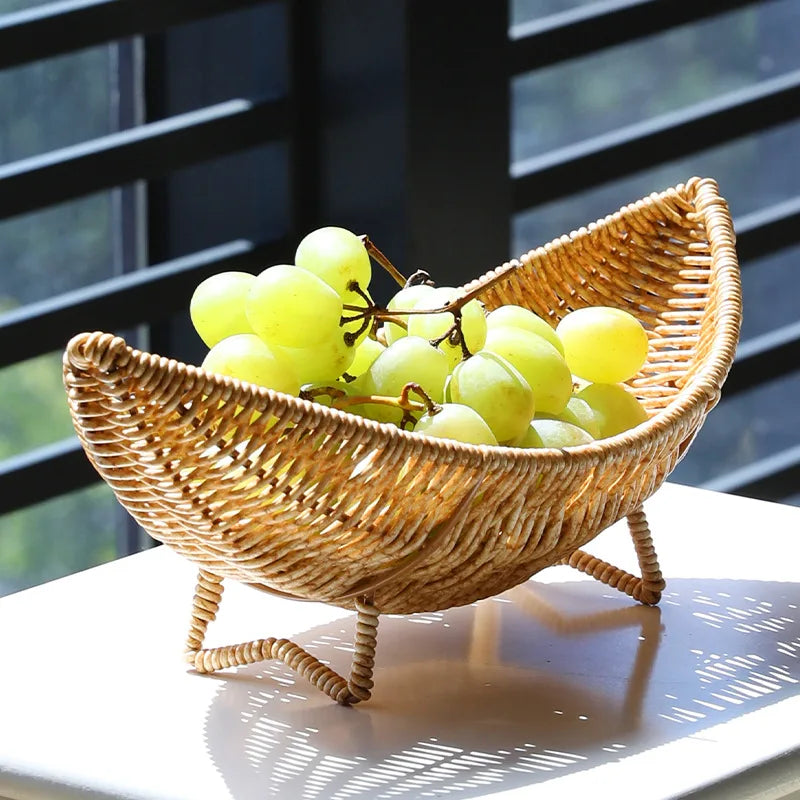 corbeille tressée rustique naturelle bois pieds tressés servir fruits décoration artisanale