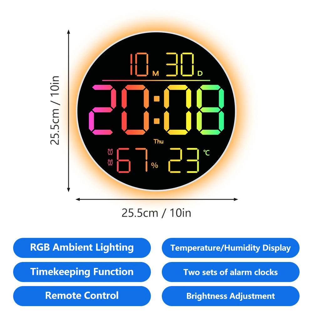 horloge murale numérique LED affichage heure date température alarme minuterie moderne