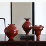 vases décoratifs modernes rouge doré texture ondulée feuille or hydroponique fleurs séchées