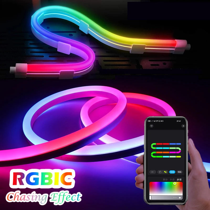 ruban led flexible multicolore rouge vert bleu violet lisse fluo moderne clips vis