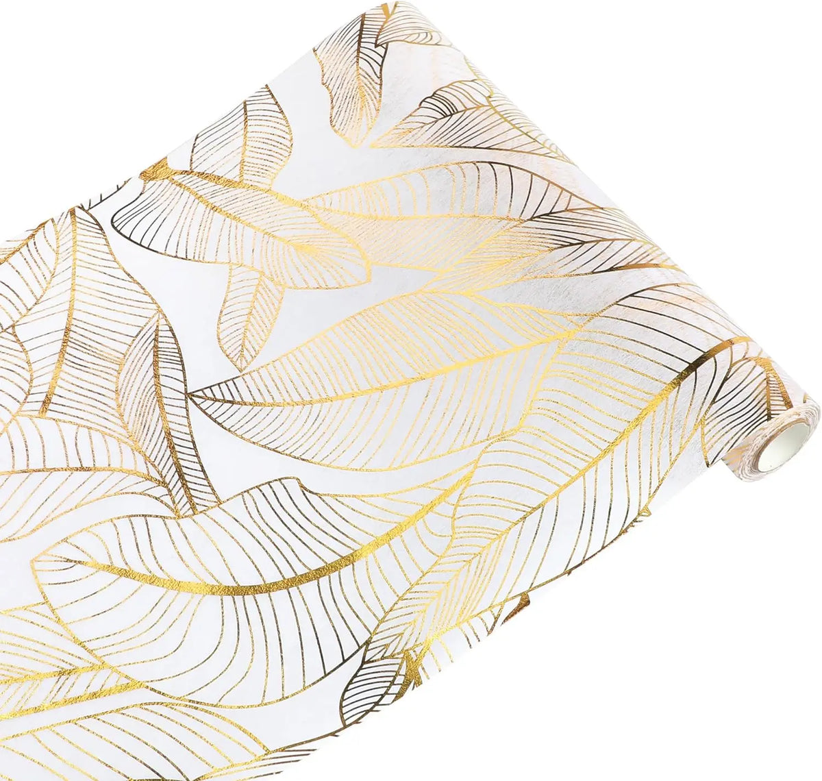 nappe moderne élégante feuilles dorées blanc décoration table serviettes assiettes verres