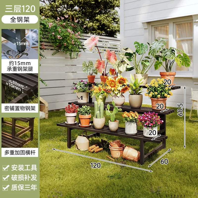 support plantes moderne banc jardin marron foncé structure bois barres horizontales 80 100 120