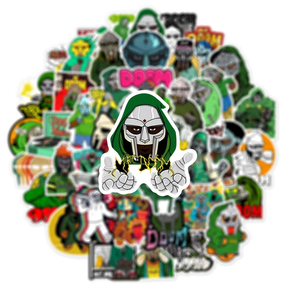 stickers cartoon graphiques personnages dessins animés masques logos doom multicolore vert noir rouge bleu
