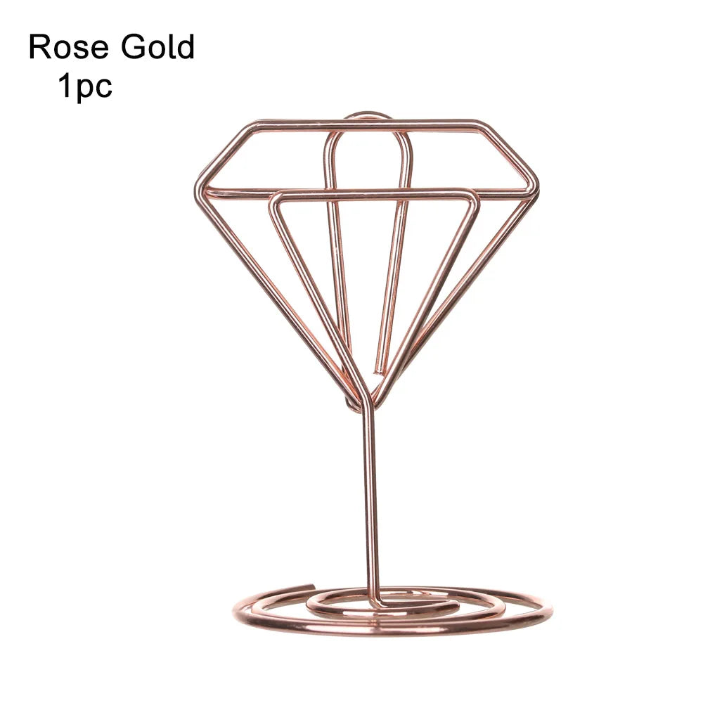 pinces papier cœur diamant moderne or rose argenté métal décoratif cartes notes support