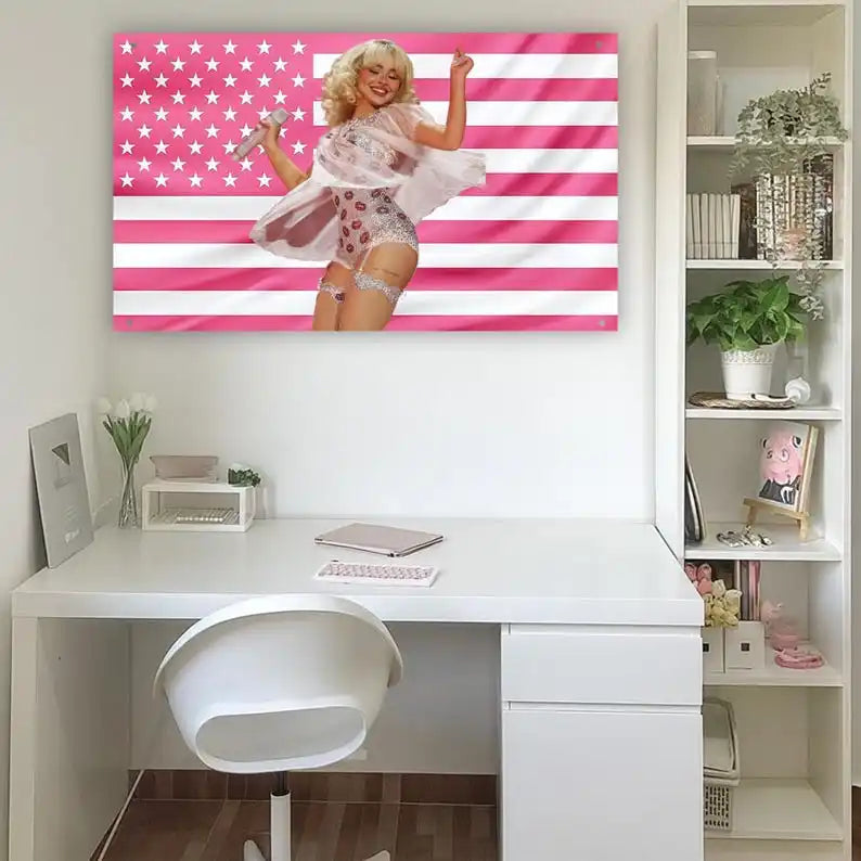 décoration murale poster étoiles blanches fond rose vintage chambre dorment pop art