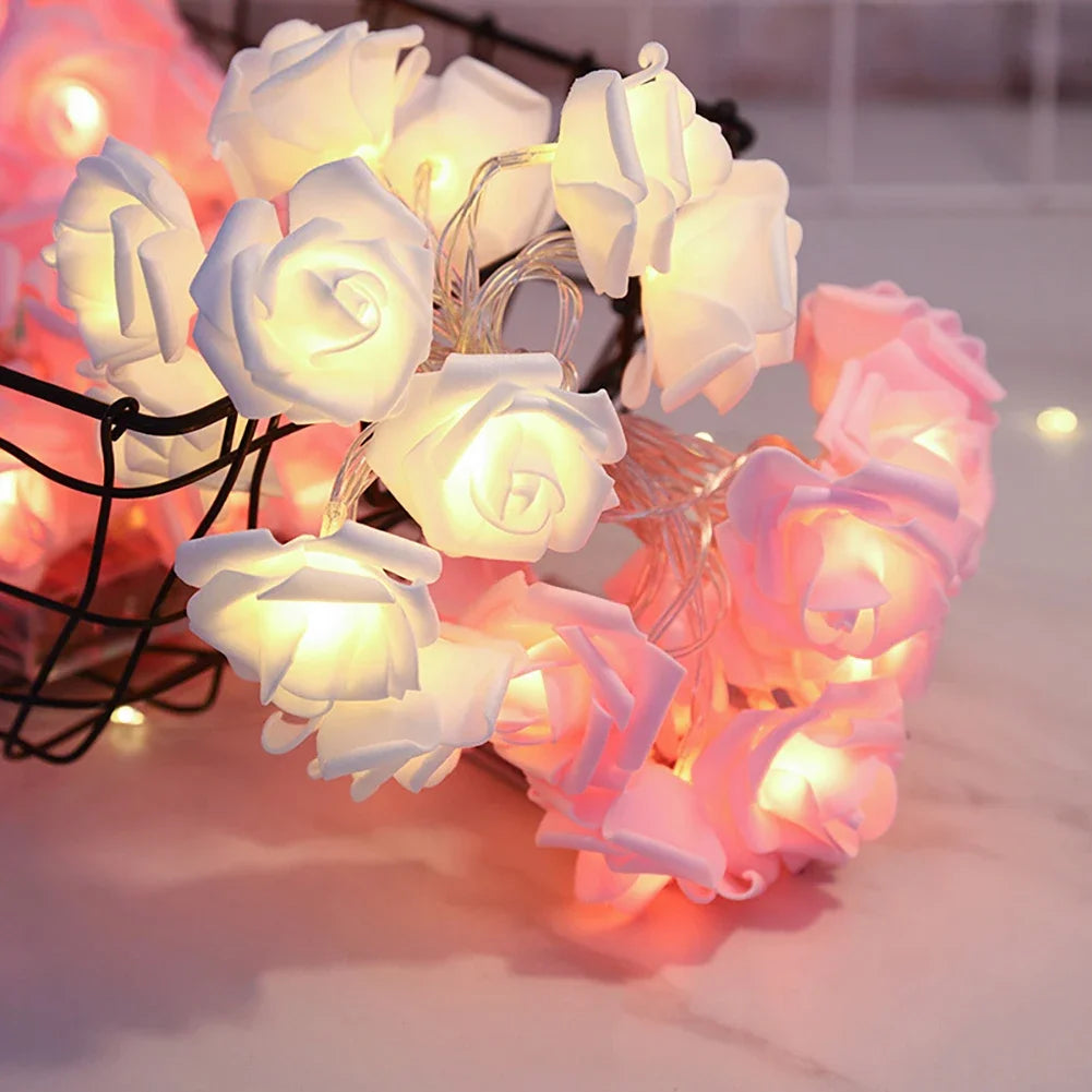 guirlande lumineuse flocons roses led batterie noël blanc rose verte festive moderne