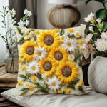taies d'oreiller fleurs jaunes blanches texture 3d moelleuses polyester opaques decoratif coussin chambre coucher