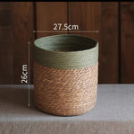 panier tressé fibre végétale réutilisable respectueux environnement pliable rangement vert beige rustic