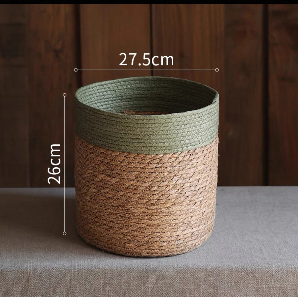 panier tressé fibre végétale réutilisable respectueux environnement pliable rangement vert beige rustic
