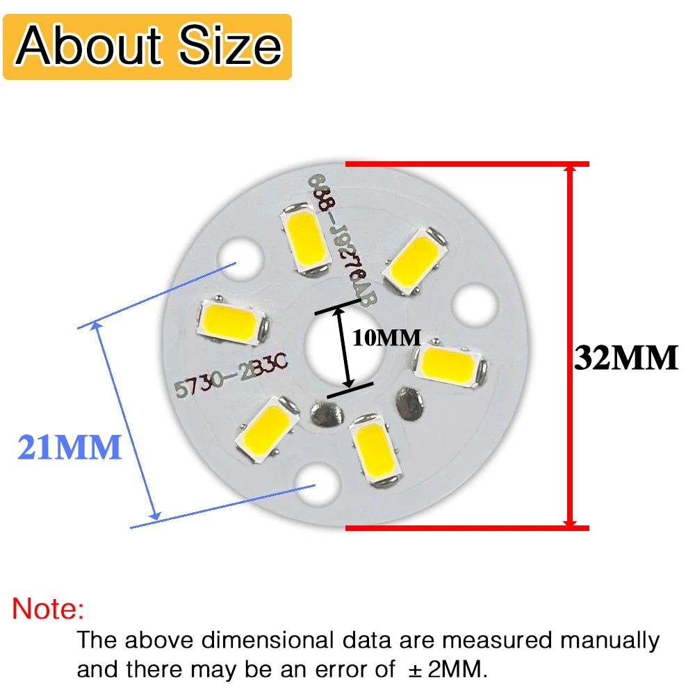 LED 3W 32MM SMD 5730 10PIECES Blanc Chaud Circulaire DIY Industriel