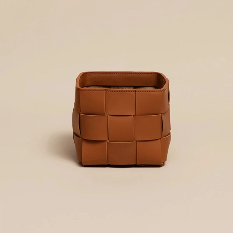 boîte rangement tressée osier clés cosmétiques entrée maison moderne beige