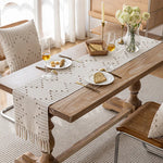 table table lin motif floral beige clair gris moderne rustique pompons brodé