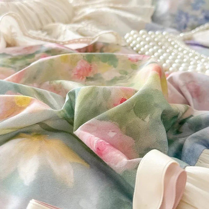 drap housse coton floral vintage romantique pastel 4pièces cœur beige clair