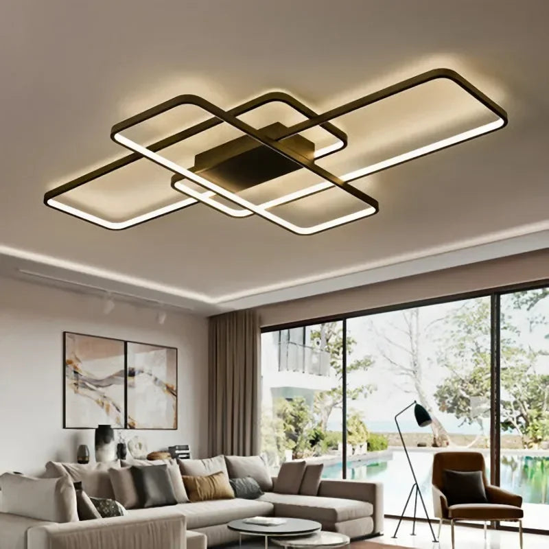 plafonnier moderne minimaliste noir blanc rectangles superposés géométrique opaqué luminaire salon chambre